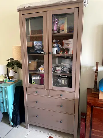 IKEA HEMNES Glass-door Cabinet with Drawers, Light Brown - Good Condition