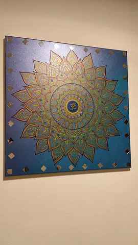 Hand-painted Mandala Wall Art with Om Symbol - Blue/Gold - metallic colours Gradient