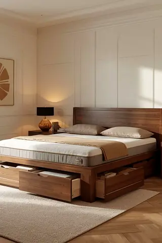 Modern Wooden Storage Bed Frame with Drawers | Space Saving Bedroom Furniture