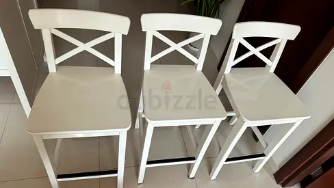 IKEA ROSENTORP white wooden kitchen/dining chairs bar stools with cross back