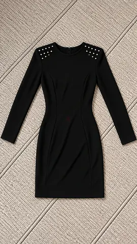 Black long-sleeve bodycon dress with studded shoulders - size S/M