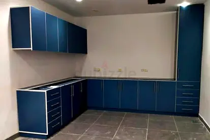 L-shaped Blue Kitchen Cabinets Set — Modern Built
