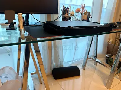 Glass Top Computer Desk with Metal Frame - Good Condition