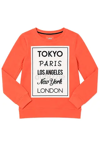 Coral Crew Neck Sweatshirt with City Print - Size Not Specified