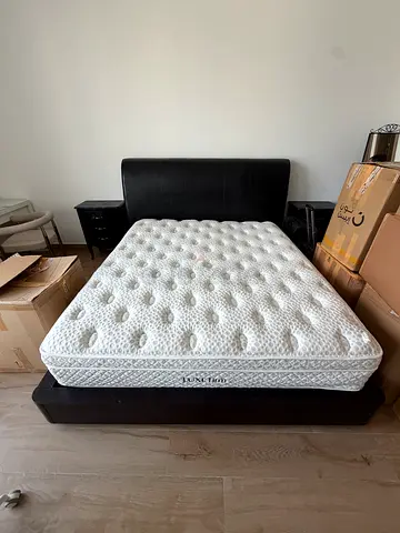 Genuine Leather - King bed with two nightstand tables - No mattress
