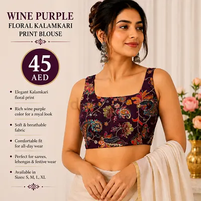 Wine Purple Kalamkari Floral Print Blouse