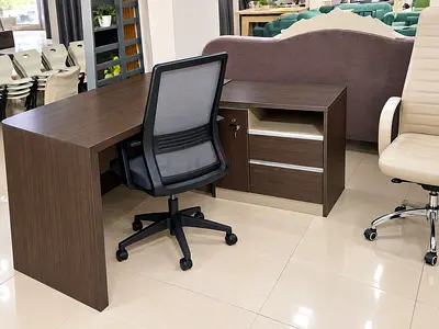 Modern Office Desk with Side Storage Cabinet with chair
