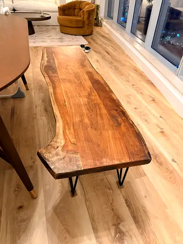 Solid Live-Edge Wood Bench with Black Metal Legs