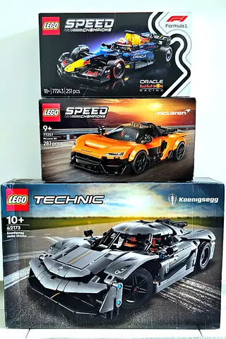 3x LEGO Technic & Speed Champions sets — Koenigsegg, McLaren & Red Bull F1 (sealed boxes)