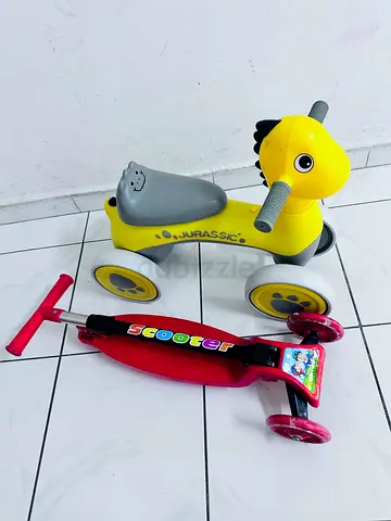 Toddler Ride-On Dino and 3-Wheel Foldable Scooter - Good Condition