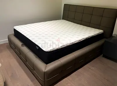 King Size Bed, Genuine Leather Bed with Storage + Orthopedic Mattress