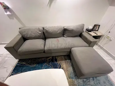 4-seater grey fabric sofa with ottoman - good condition