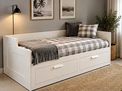 IKEA BRIMNES DAY-BED – 2 MATTRESSES + STORAGE – AED 700