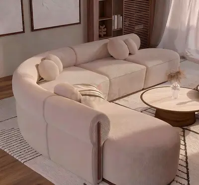New elegant 5 seater off white boucle covered sectional sofa with soft seater