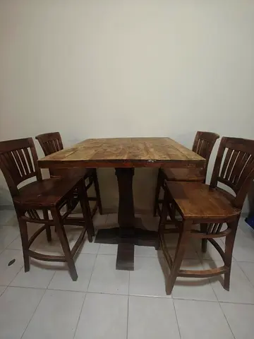 Solid Wood Dining Table with 4 Matching Chairs - Rustic Finish