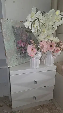 Small white bedside table with drawers — good condition