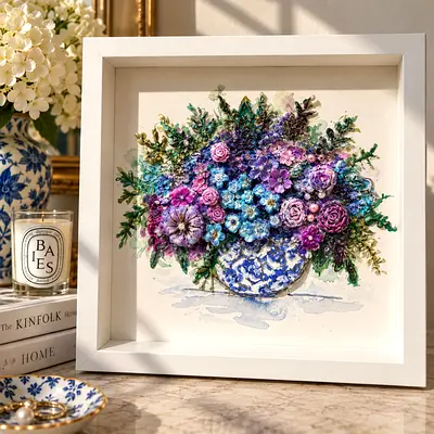Original 3D Floral Artwork in Frame | Mixed Media