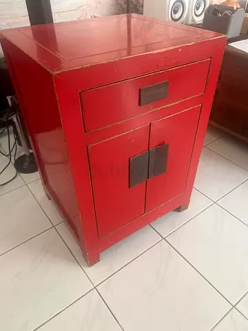 Vintage Distressed Red Lacquer Asian Cabinet