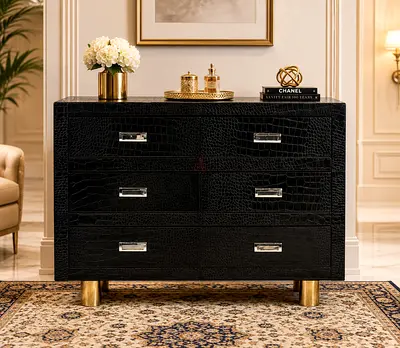 CROCODILE STAMPED LEATHER CHEST OF DRAWERS