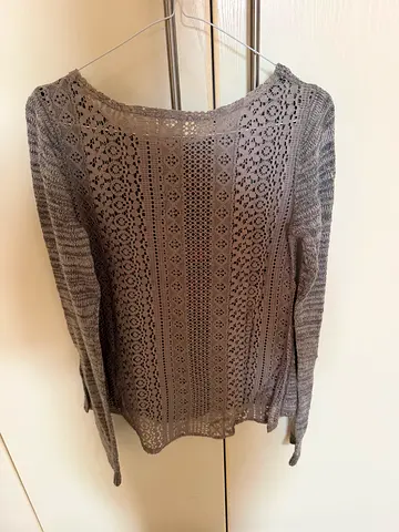 Lightweight grey crochet openwork women's cardigan - size M