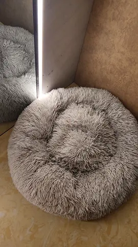 Large Round fluffy doughnut pet bed - soft grey, like new. Never used.