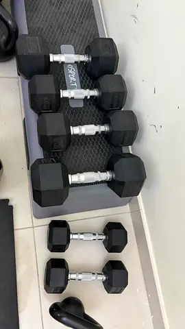 Set of Hex Rubber Dumbbells (Pair and Singles) - Good Condition