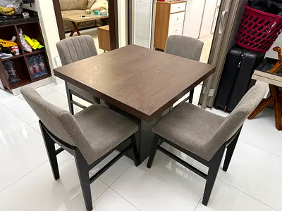 Compact 4-Seater Square Dining Table with Cushioned Chairs - Walnut