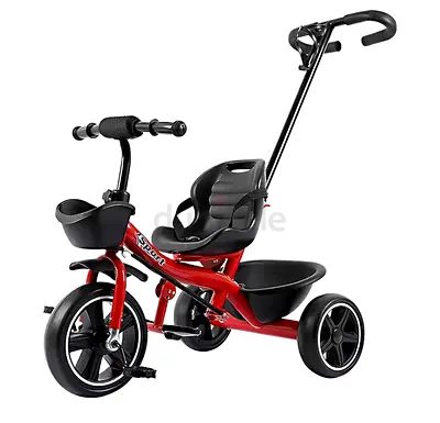 Red 3-in-1 Tricycle with Parent Push Handle and Storage Basket
