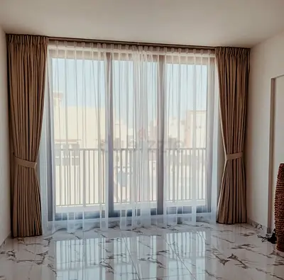 Beige Wave Curtains - Full Set, Good Condition