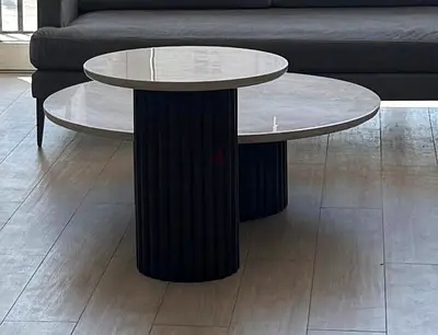 Coffee table: Marble & Brown Oak Table Set - living room