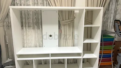 White TV Entertainment Unit with Shelves — Good Condition