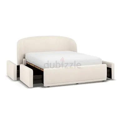 White boucle curved headboard 4 drawers queen bed