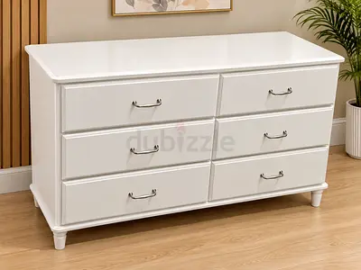 Modern White 6-Drawer Dresser with Silver Handles