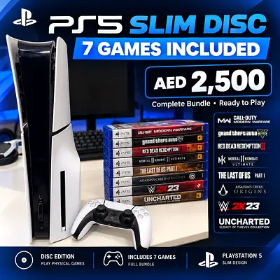 PlayStation 5 Slim Disc Edition + 7 Games — Ready to Play (AED 2,500)