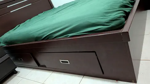 Dark Wood Bed with Under-Bed Storage Drawers