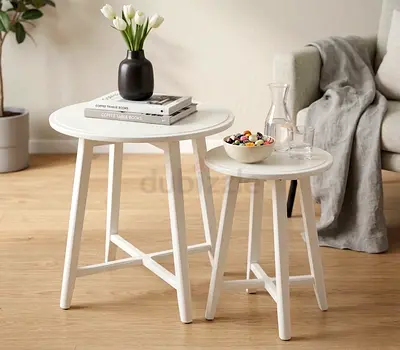 IKEA Set of 2 white wooden nesting side tables/stools