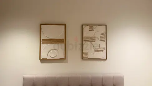 Pair of Framed Textured Abstract Wall Art Panels - Neutral Tones