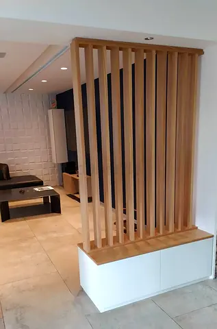 Modern Wooden Room Divider with Cabinet Base