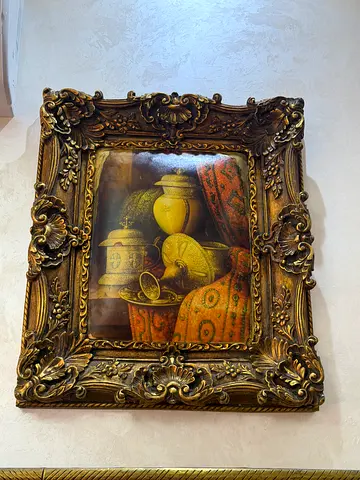 Ornate Antique-Style Framed Still Life Painting - Heavy Decorative Frame