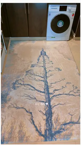 Beige & Blue Tree Design Area Rug - 4x6 (approx) - Good Condition