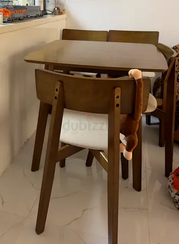 Solid Wood Dining Table with 4 Chairs - Compact Set