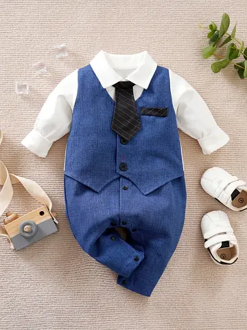 Baby boy formal romper with tie and vest - size newborn/0-3 months