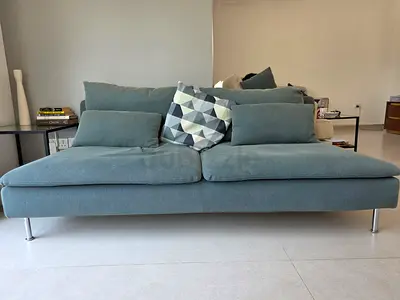 Light blue 3-seater sofa with loose cushions - good condition