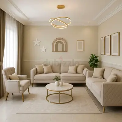 Modern 5 seater beige colour corner sofa set