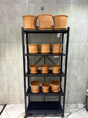 Set of Terracotta Plant Pots (12 pieces) on Metal Rack