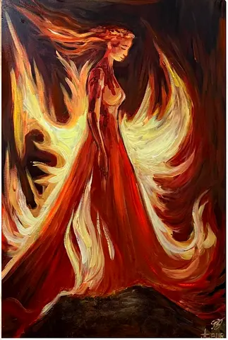 2 Original Oil Painting - Fiery Angel Woman, Figurative Art