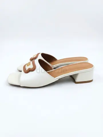 White Heel Slip-on Mules with Decorative Detail - Size Available