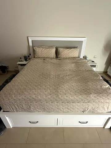Sturdy King Bed Frame with Side Tables