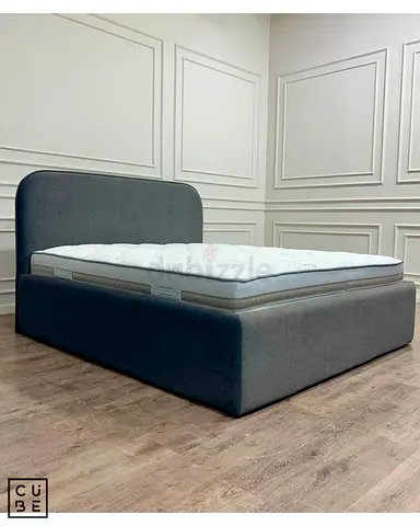 Grey Upholstered Double Bed Frame with Headboard