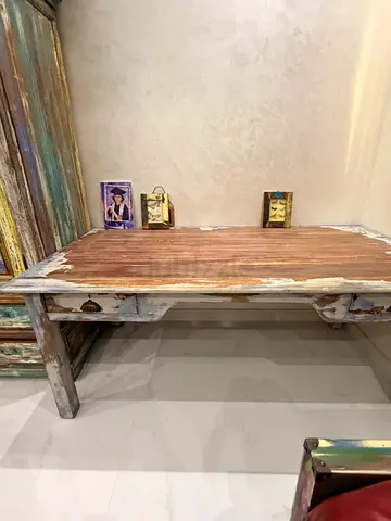 Rustic Distressed Wooden Coffee Table - Solid Low Bench Style